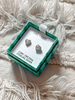 Sterling Silver Cubic Zirconia Heart Stud Earrings New